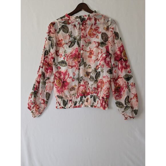WHBM Womens Pink Garden Floral Sheer Long Balloon Sleeves Top XS Attached Cami - Picture 4 of 9